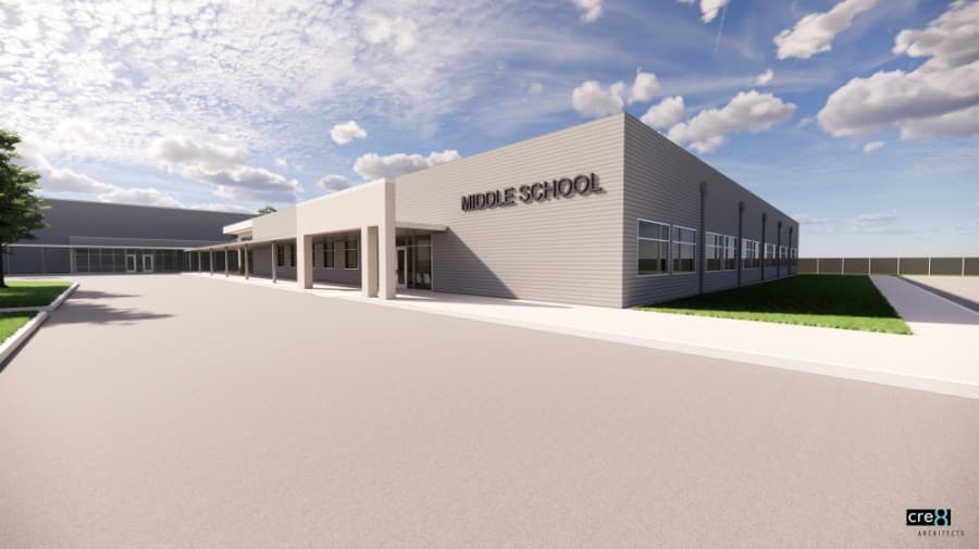 The new Highpoint Middle School will be located at 8003 E. Sam Houston Parkway N., Houston. (Rendering courtesy Cre8 Architects)