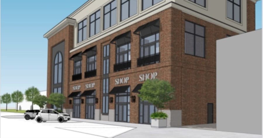 The first floor of the proposed project will consist of commercial space, while the second floor will include office space, and the third floor will be an events space. (Rendering courtesy Nack Development)