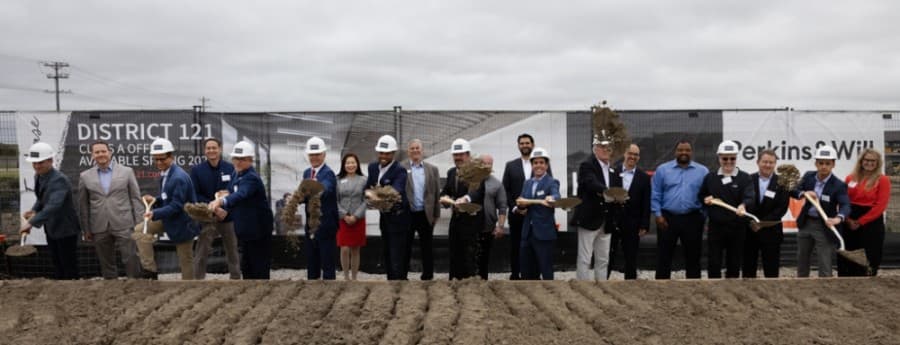 Kaizen, McKinney and Craig International officials break ground on the office tower. (Courtesy Integrate Agency)
