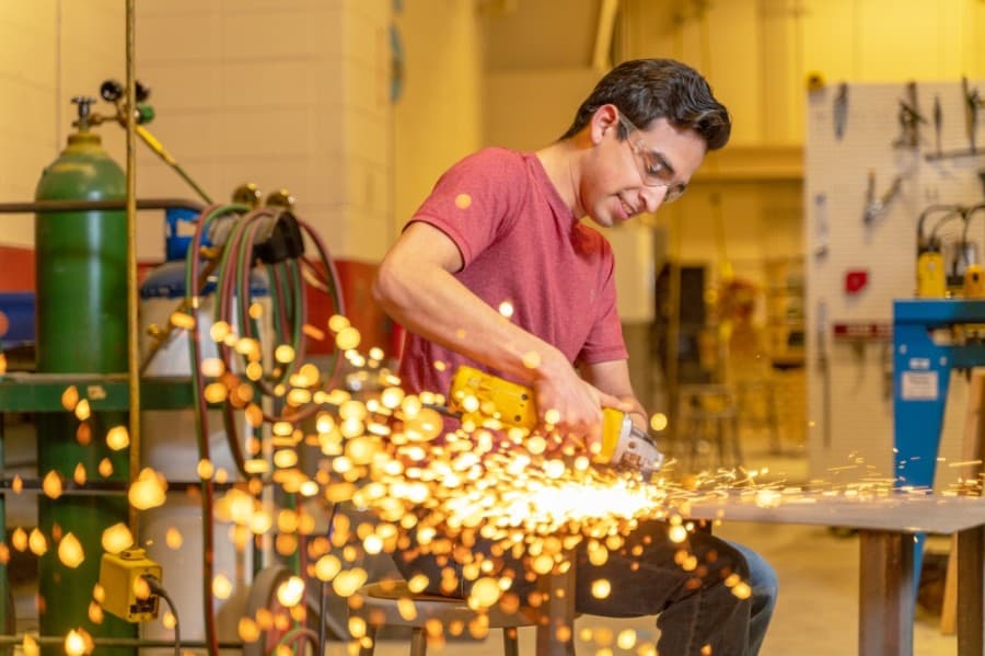 Among its career and technical education programs, Spring ISD offers a welding pathway. COVID-19 protocols, such as face masks, are not present in this photo as it was taken prepandemic. (Courtesy Spring ISD) 