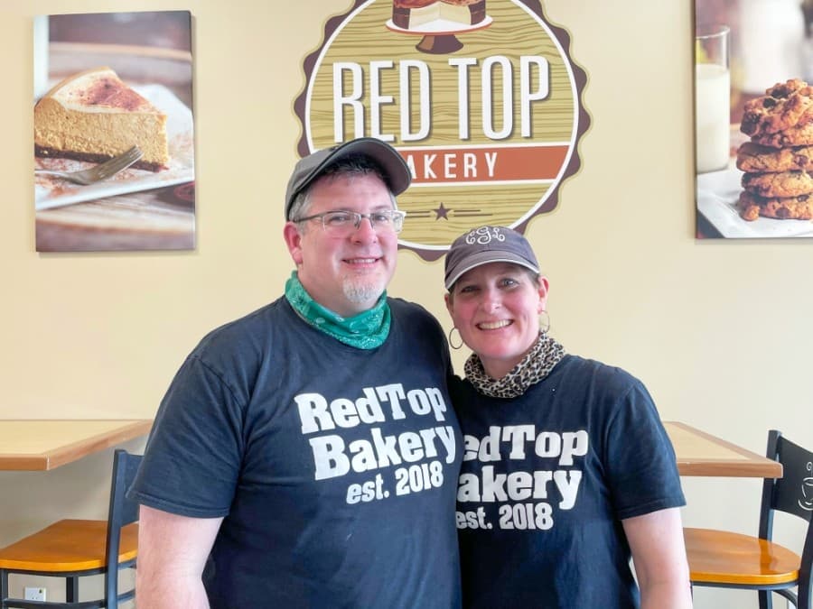 Husband and wife Kyle and Cyndi Griffin opened Red Top Bakery in February 2019. (Hannah Zedaker/Community Impact Newspaper)