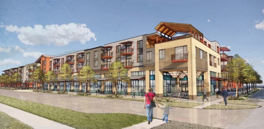 The Brick and Mortar Apartments will include 300 units and ground-level retail, dining and office space. (Rendering courtesy Lake Flato Architects and Momark Development)