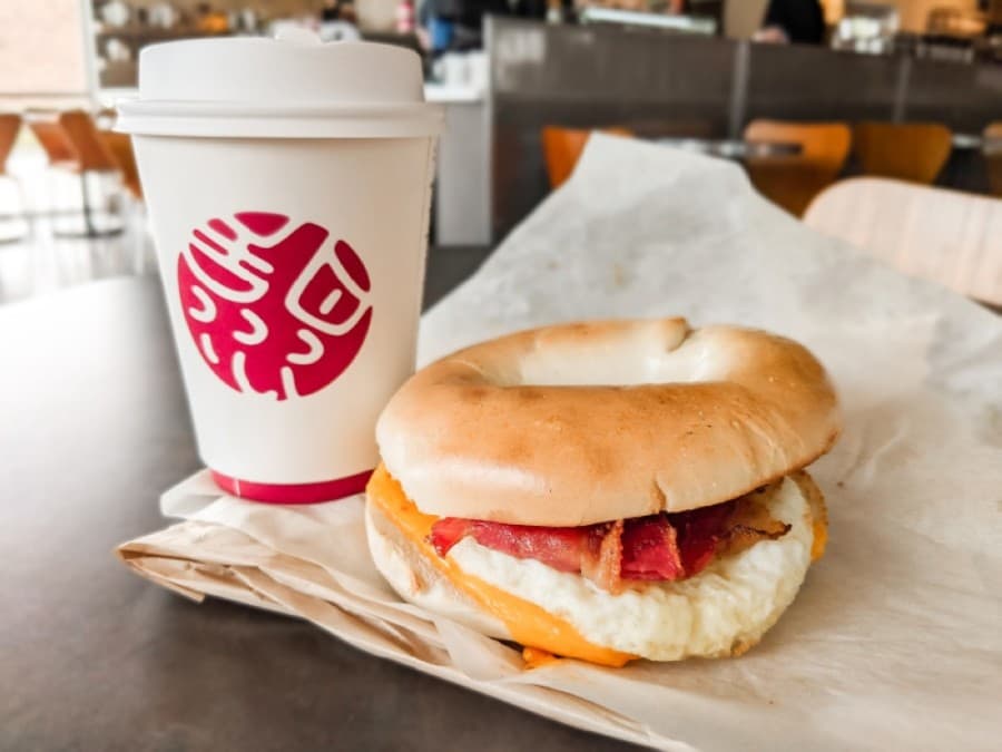 The egg, bacon and cheese bagel sandwich is $4.75. (Anna Lotz/Community Impact Newspaper)