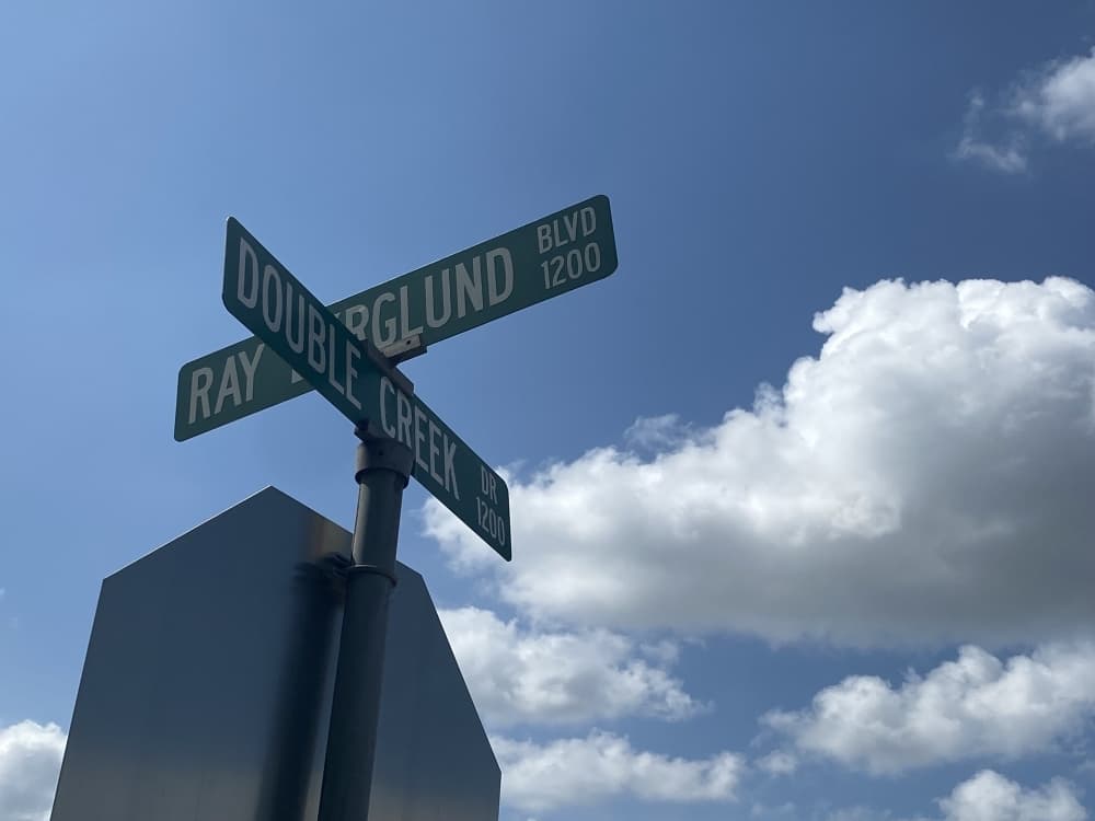 Property owners and council members alike have expressed concern that the intersection of Ray Berglund Boulevard and Double Creek Drive could become overly congested with new development. (Brooke Sjoberg/Community Impact Newspaper)