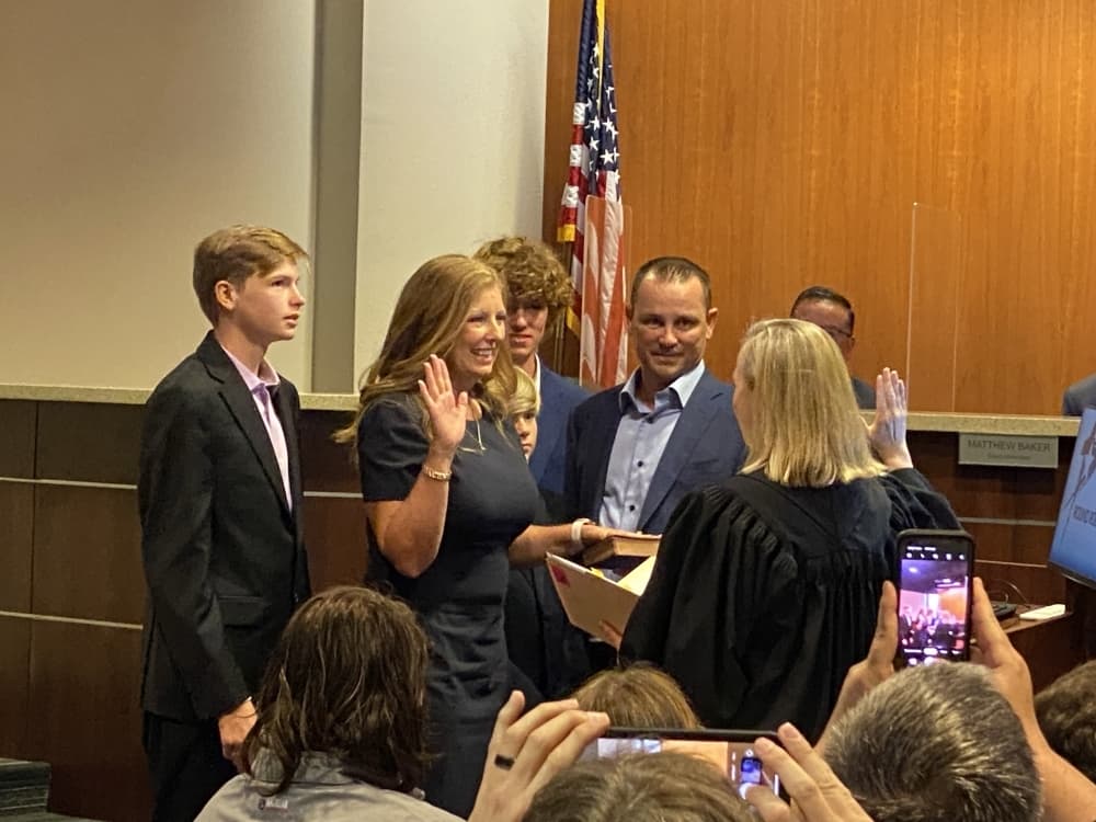 Kristin Stevens was sworn in to office for Place 5 on the Round Rock City Council, the same seat occupied by her father, Charlie Culpepper 22 years previously. (Community Impact Newspaper/Brooke Sjoberg)
