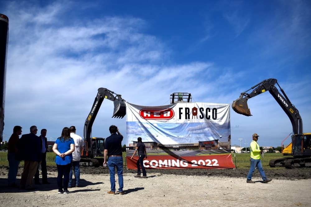 A rendering of the 111,000-square-foot H-E-B store-to-be in Frisco was displayed at the groundbreaking ceremony. (Matt Payne/Community Impact Newspaper)