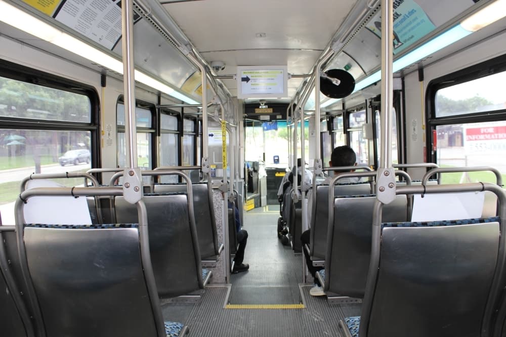 Inside of a bus.