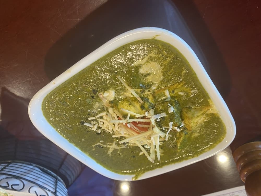 Saag Paneer: spinach curry with cottage cheese, garlic and ginger, $11.99 (Brian Rash/Community Impact Newspaper)