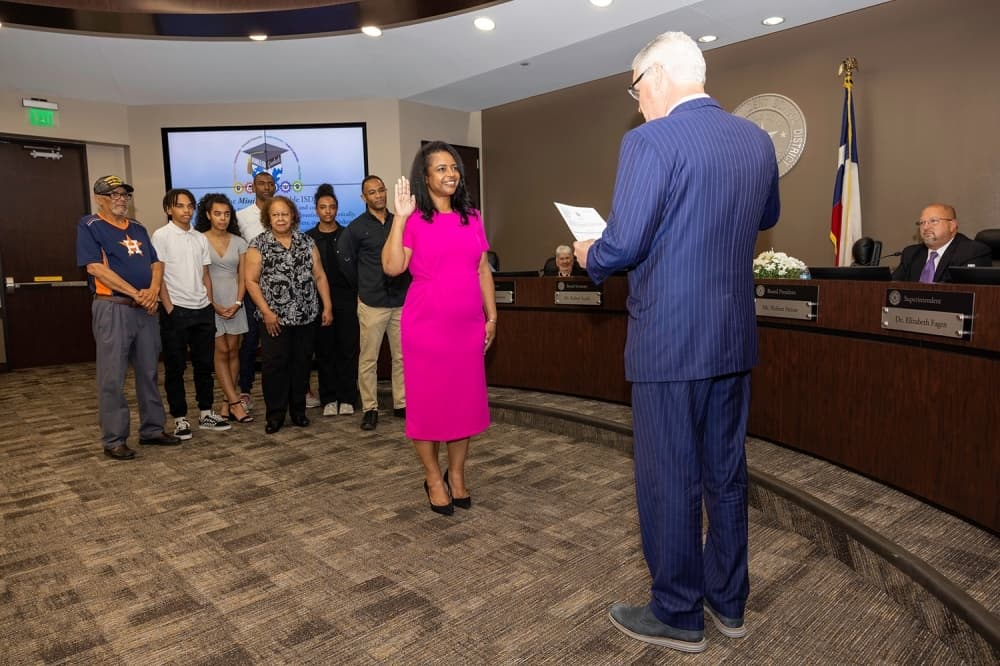 Humble ISD Trustee Martina Lemond Dixon took her oath of office at the June 8 board meeting. She was also appointed the board president for the 2021-22 school year. (Courtesy Humble ISD)