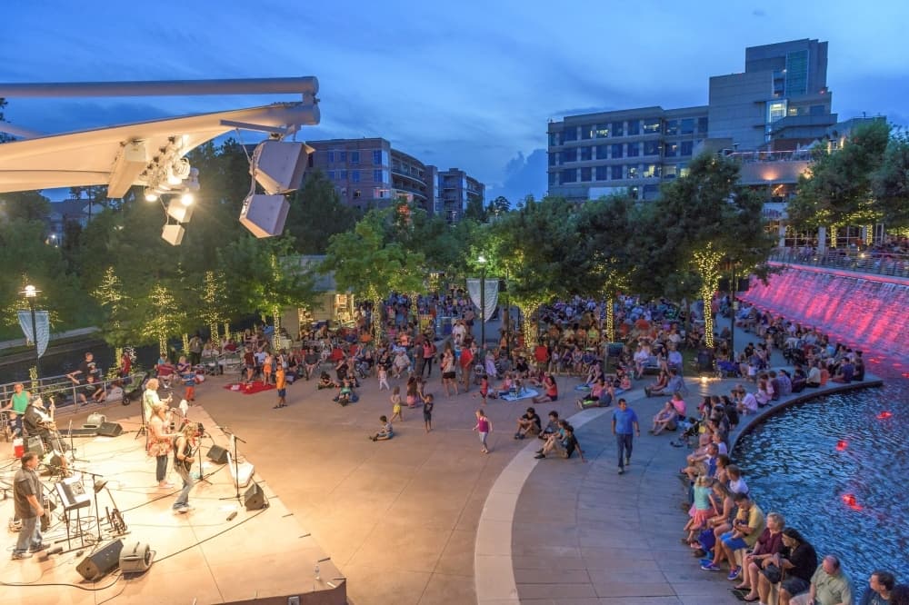 Waterway Nights feature live local music performances at Waterway Square. (Courtesy The Woodlands Township)