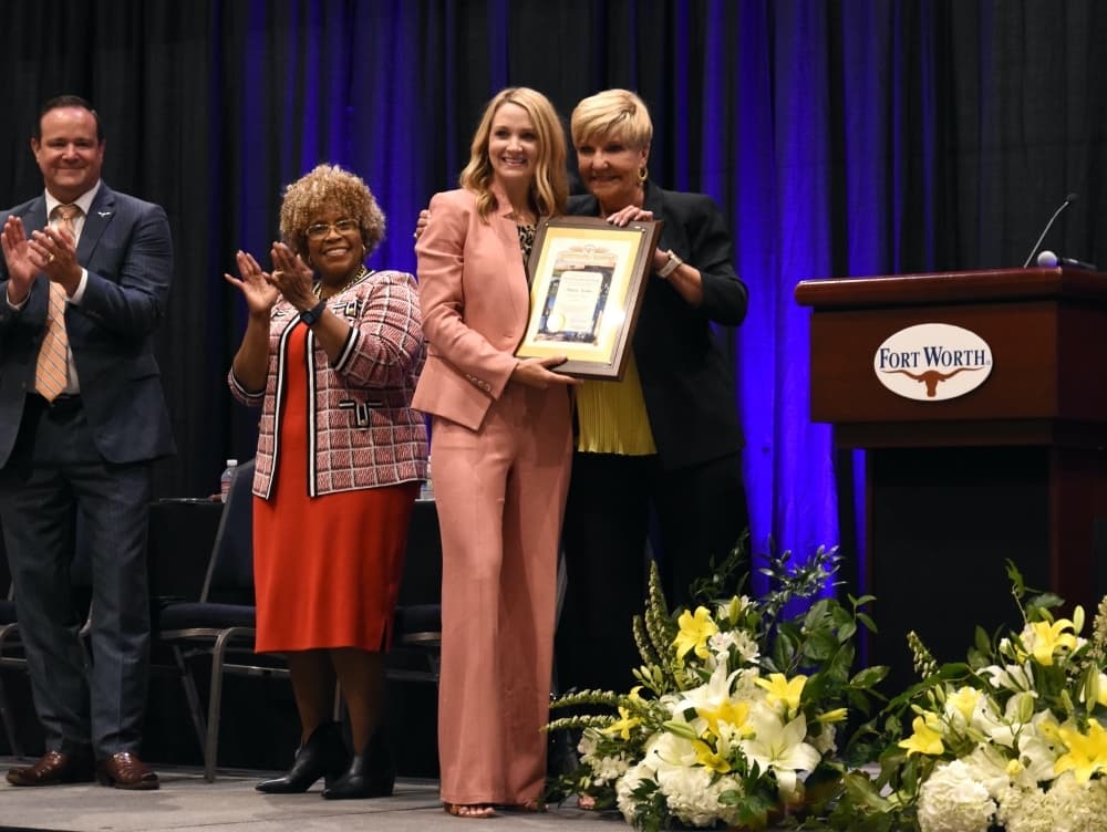 New Fort Worth Mayor Mattie Parker with her immediate predecessor, longtime mayor Betsy Price. (Steven Ryzewski/Community Impact Newspaper)