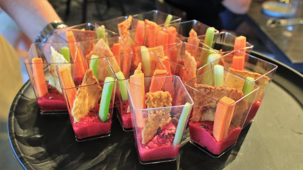 Appetizers include beet hummus. (Sandra Sadek/Community Impact Newspaper)