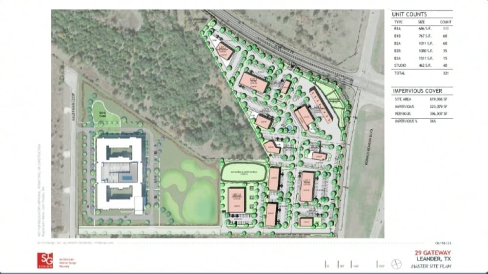 Proposed mixed-use development Gateway 29 is located on the corner of Ronald Reagan Boulevard and State Highway 29 in Leander. (Screenshot courtesy city of Leander)