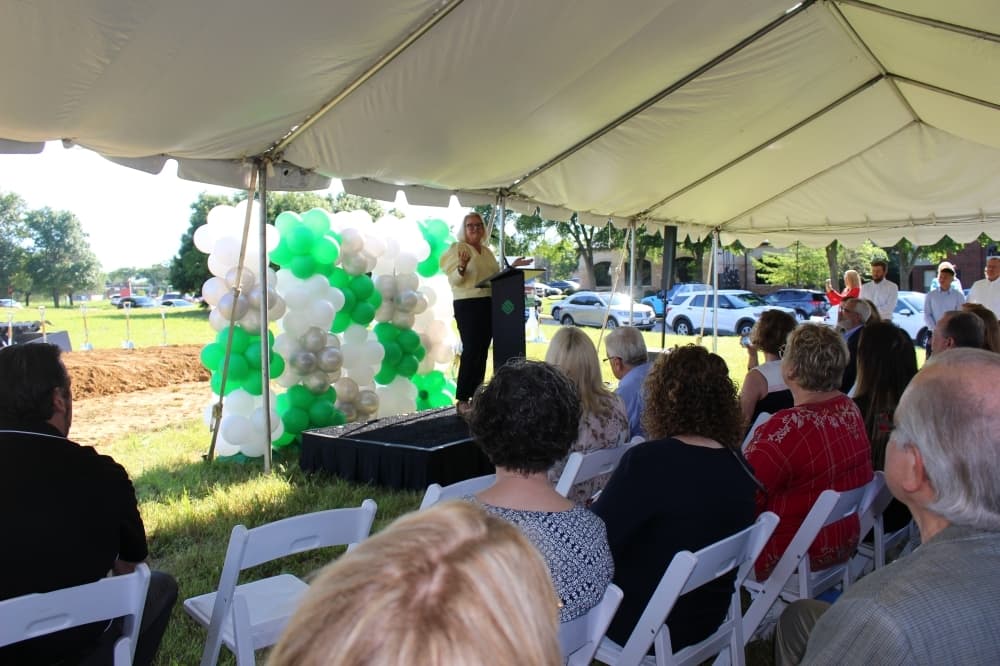 CACC board president Liz Sweeney addresses those in attendance at the groundbreaking ceremony. (Miranda Jaimes/Community Impact Newspaper)