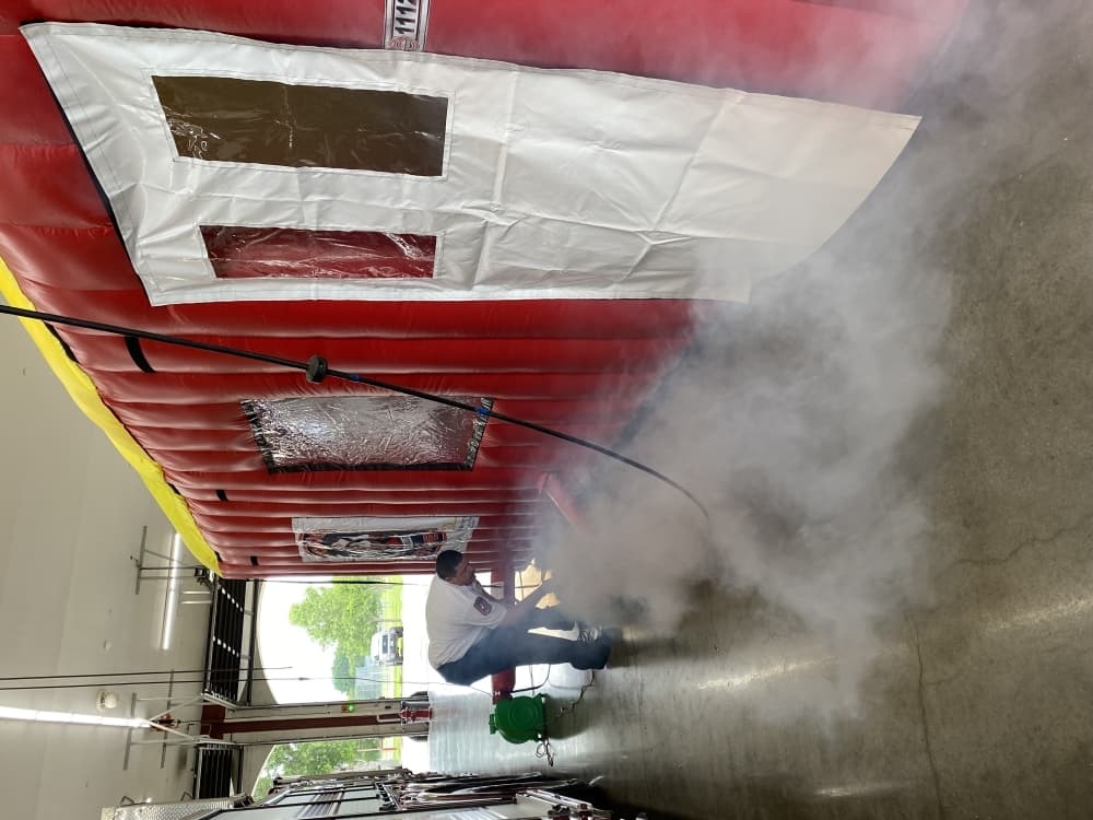 The inflatable fire safety house is designed to simulate different scenarios to educate children on what to do to evacuate and respond. (Courtesy Atmos Energy)