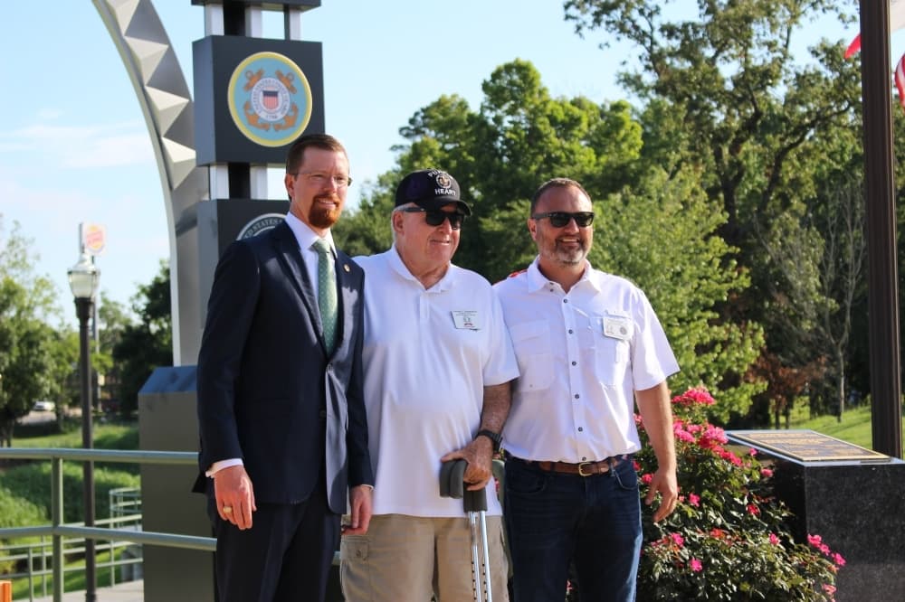 From left to right, Metcalf, Jimmie Edwards, and Howard Wood—director of communications for the veterans memorial commission attended the June 29 announcement. (Chandler France/Community Impact Newspaper)