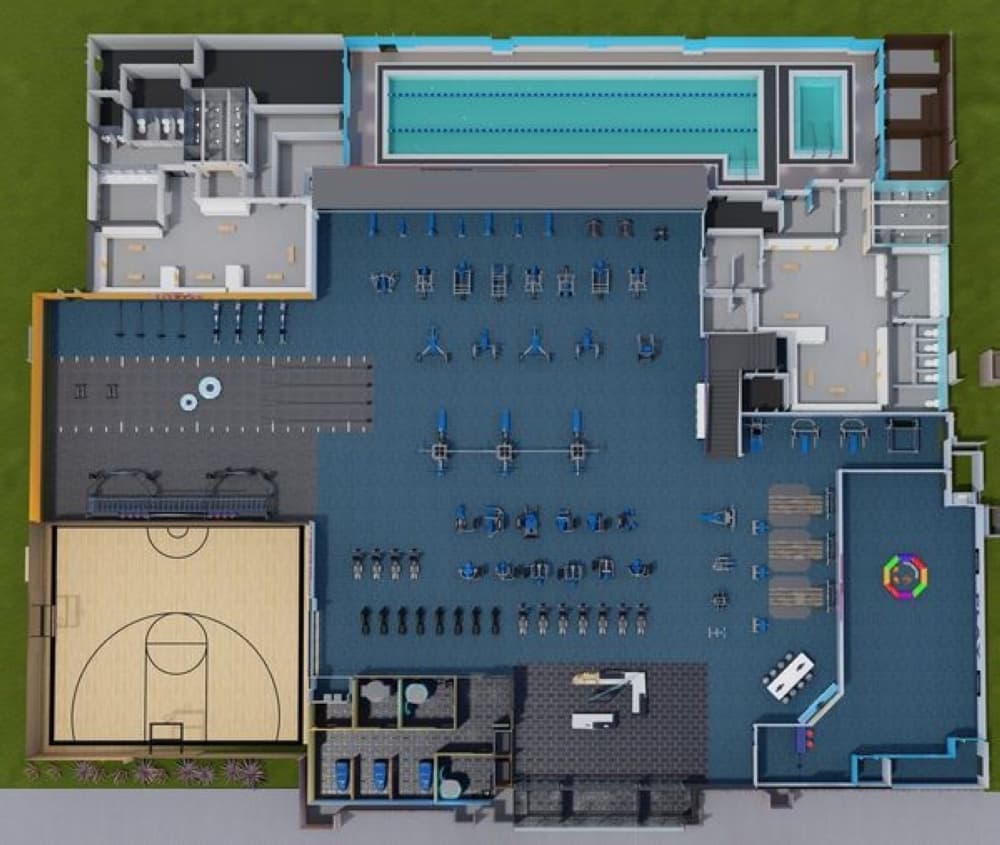 Fitness amenities at Crunch Fitness will include a pool, basketball court and several weight machines. (Courtesy Crunch Fitness)