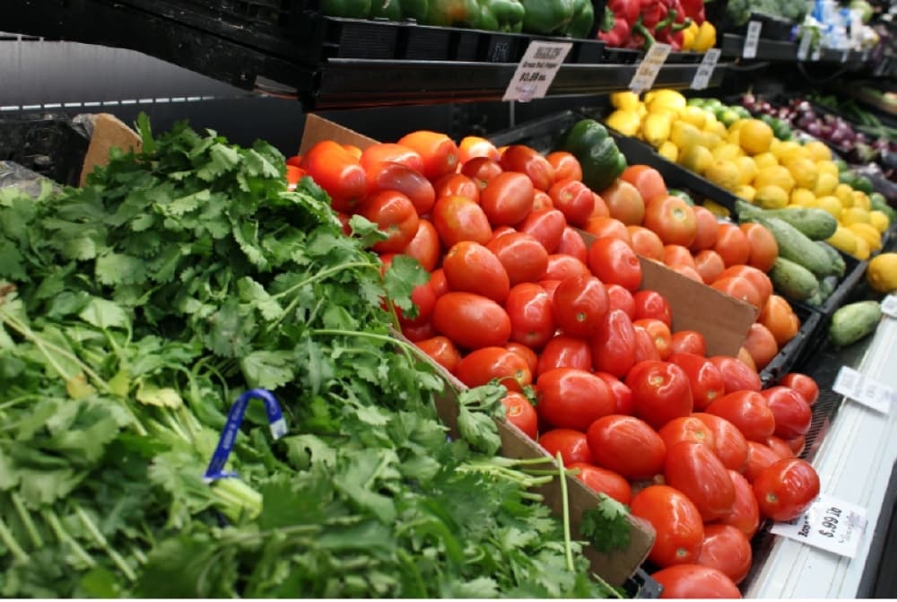 The produce section at Blue Fig International Market is stocked daily. (Karen Chaney/Community Impact Newspaper)