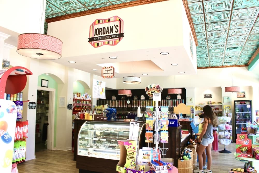 Jordan’s Sweet Shop is surrounded with the vibrant colors of candy and decor. (Ally Bolender/Community Impact Newspaper)