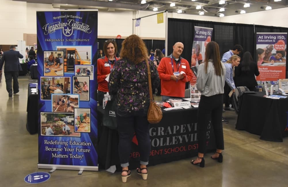 Grapevine-Colleyville ISD was among several school districts with representatives at the job fair. (Steven Ryzewski/Community Impact Newspaper)