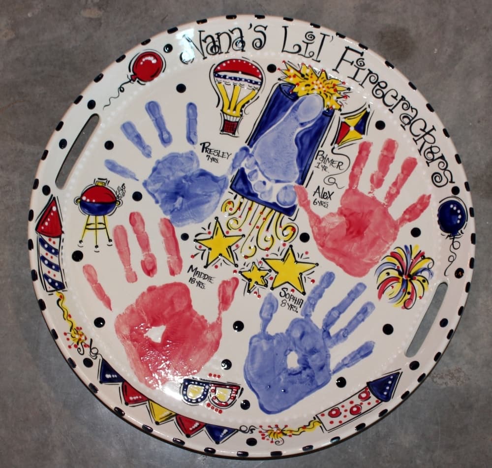 Handprint platters are one of the top three items sold. (Karen Chaney/Community Impact Newspaper)