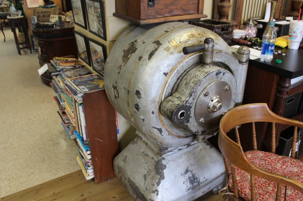 A Mosler Co. safe from the 1880s sits near the entrance at KT Antiques. (Morgan Jones/Community Impact Newspaper)