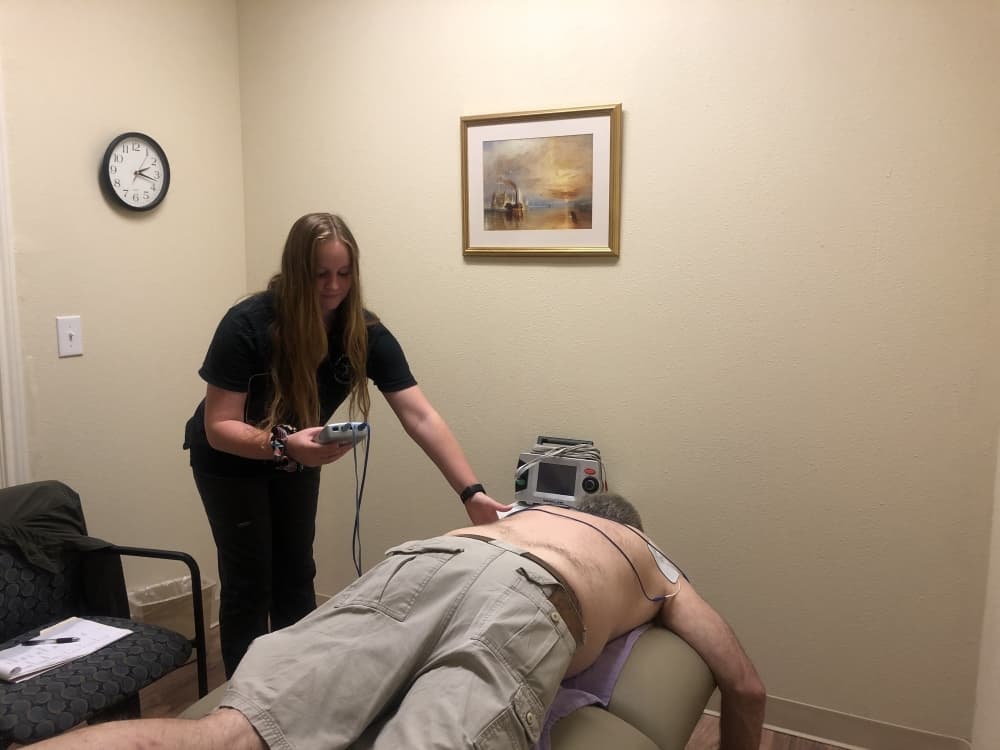 The ARP Wave uses a high-intensity direct current to build muscle and build brain-to-muscle connection. (Fernanda Figueroa/Community Impact Newspaper)