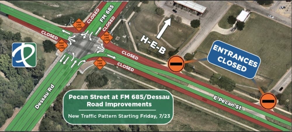 Pecan Street-FM 685 intersection improvements to enter new construction phase, traffic patterns