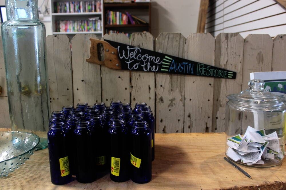 Photo of blue glass bottles