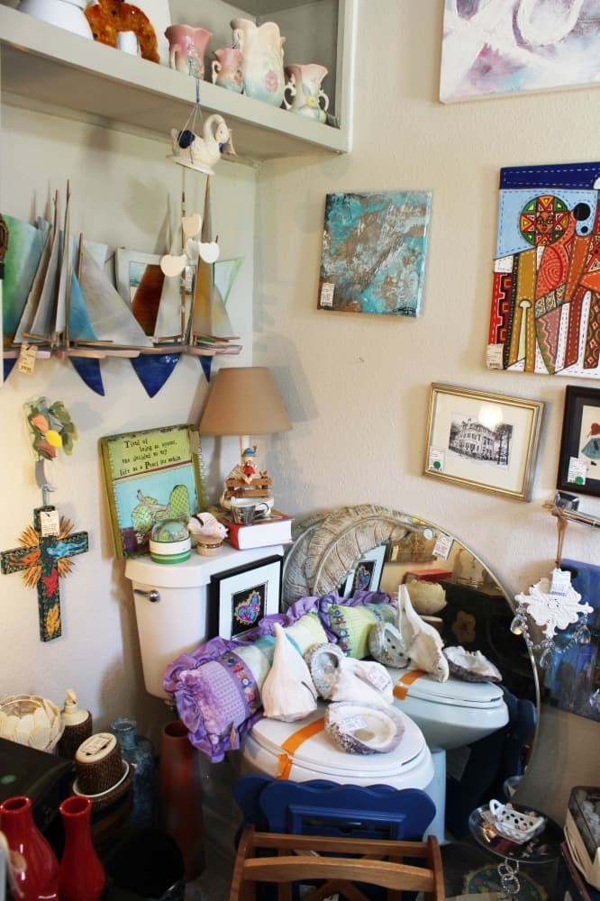 The bathroom, which is original to the house, is now part of the sales floor. (Karen Chaney/Community Impact Newspaper)