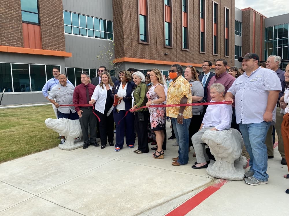 Hutto ISD officials held a ribbon-cutting ceremony to celebrate the completion of the district's Ninth Grade Center. (Brooke Sjoberg/Community Impact Newspaper)