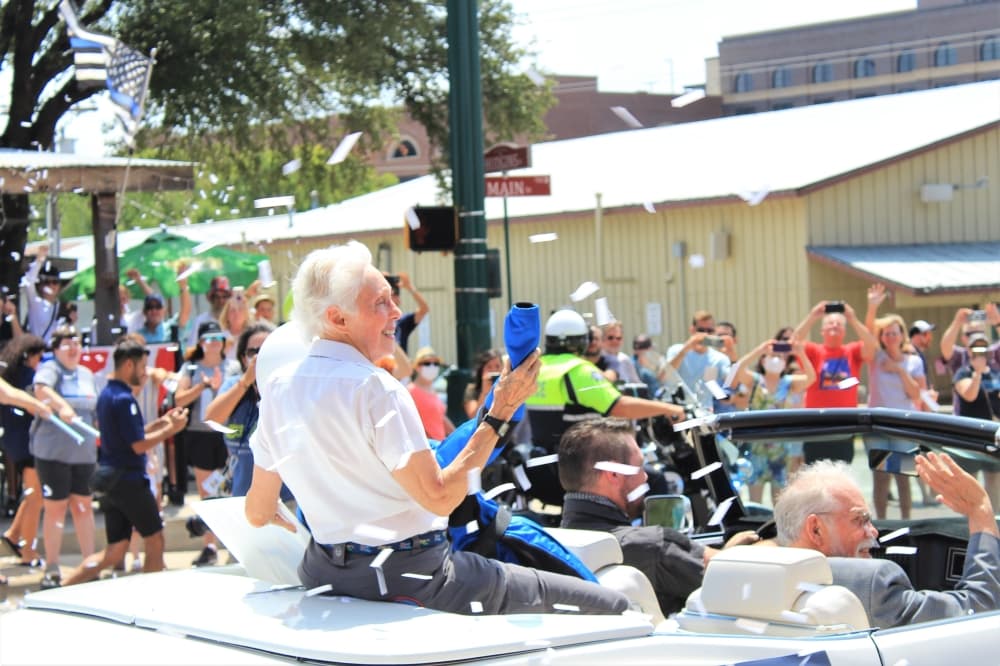 Wally Funk, the oldest woman to go to space, was celebrated as a hometown and American hero in Grapevine on Aug. 7. (Sandra Sadek/Community Impact Newspaper)