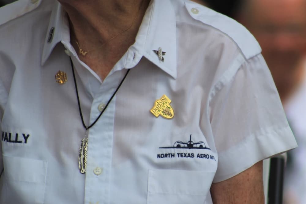 Wally Funk wore this Grapevine pin to space in honor of her hometown. (Sandra Sadek/Community Impact Newspaper)