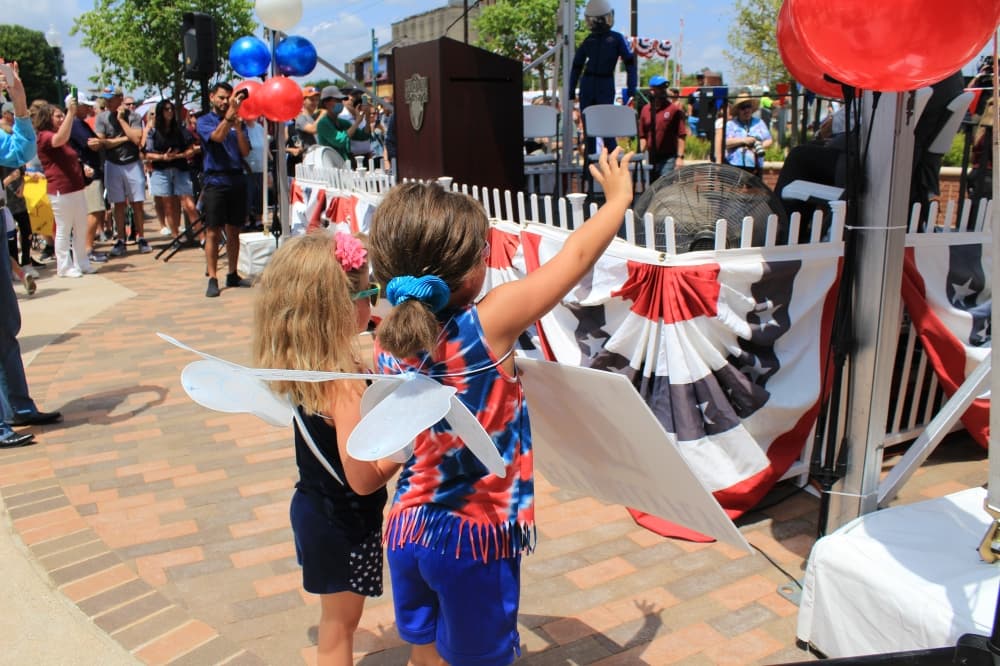 Fans of all ages gathered at Peace Plaza in Grapevine to celebrate Wally Funk. (Sandra Sadek/Community Impact Newspaper)