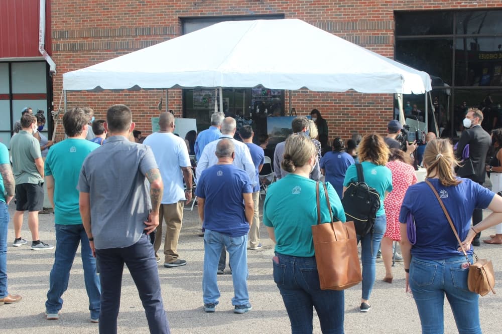 Dozens of community members and Caritas of Austin staff gathered at the Espero Rutland project site Aug. 9 for a ceremonial groundbreaking event. (Ben Thompson/Community Impact Newspaper)