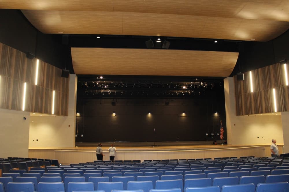 The auditorium at the school can seat 600 people. (Miranda Jaimes/Community Impact Newspaper)