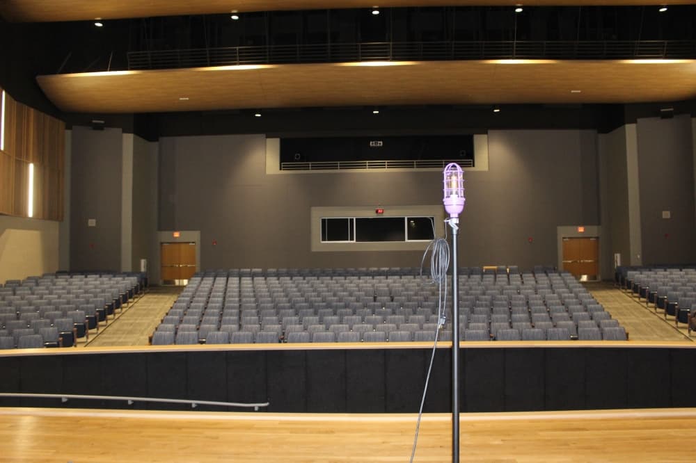 The auditorium at the school can seat 600 people. (Miranda Jaimes/Community Impact Newspaper)