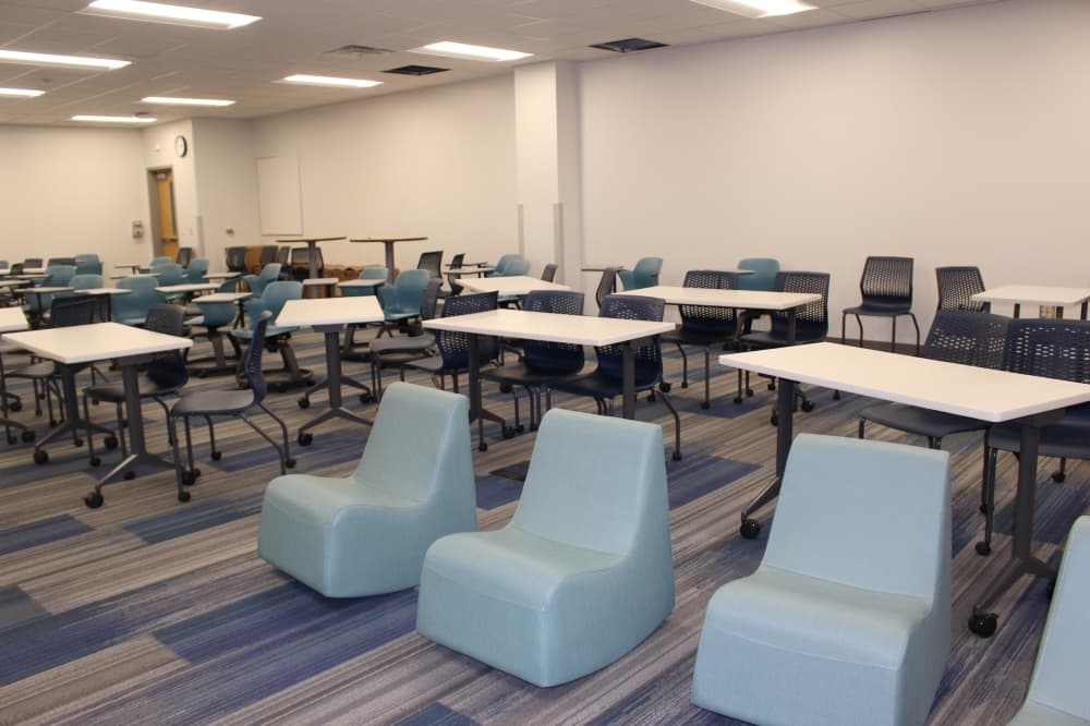 Emerson High School was designed with flexible learning in mind, and the furniture is designed around that idea. (Miranda Jaimes/Community Impact Newspaper)