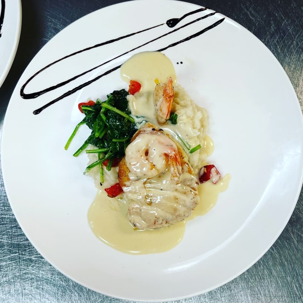 Sea bass with shrimp (Courtesy Bistro Trio Euro Tavern)