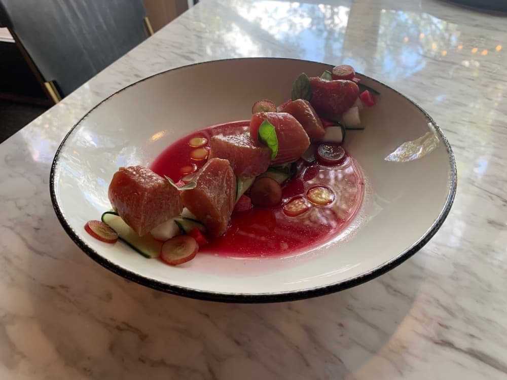 Ellera’s Crudo Di Tonno combines raw ahi tuna, rhubarb, cucumber, fruit and umami dressing. ($17)