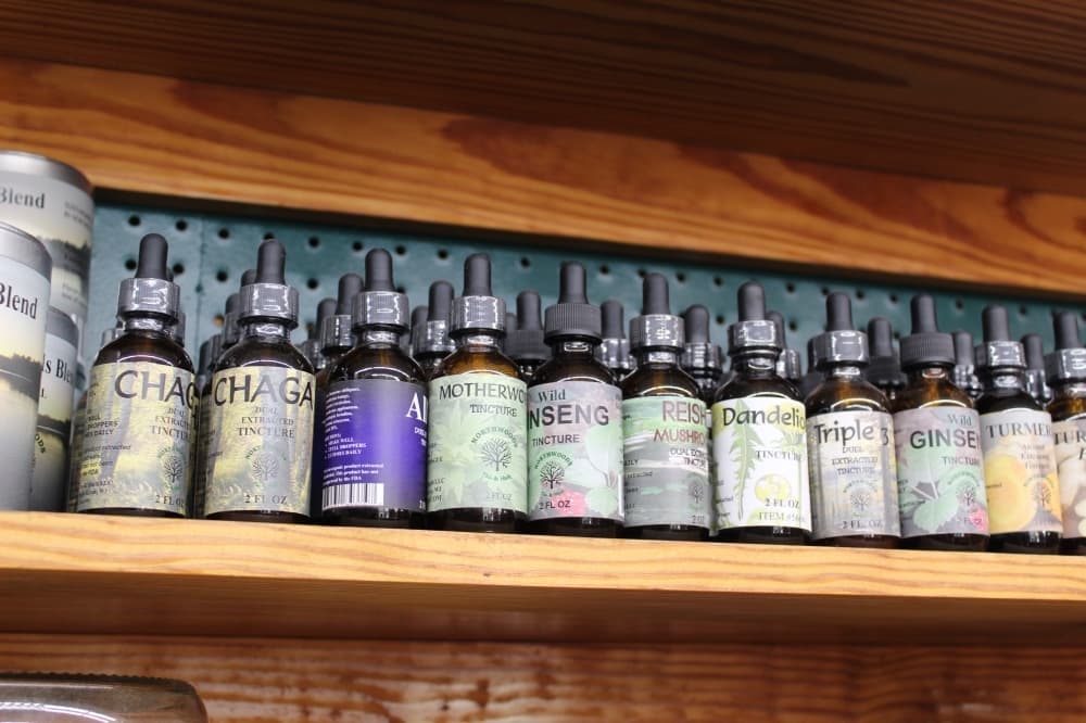 Tinctures from Northwoods Tea & Herb. Premazon said the store also makes their own oil blends from recipes gathered over the years. (Savannah Kucher/Community Impact Newspaper)