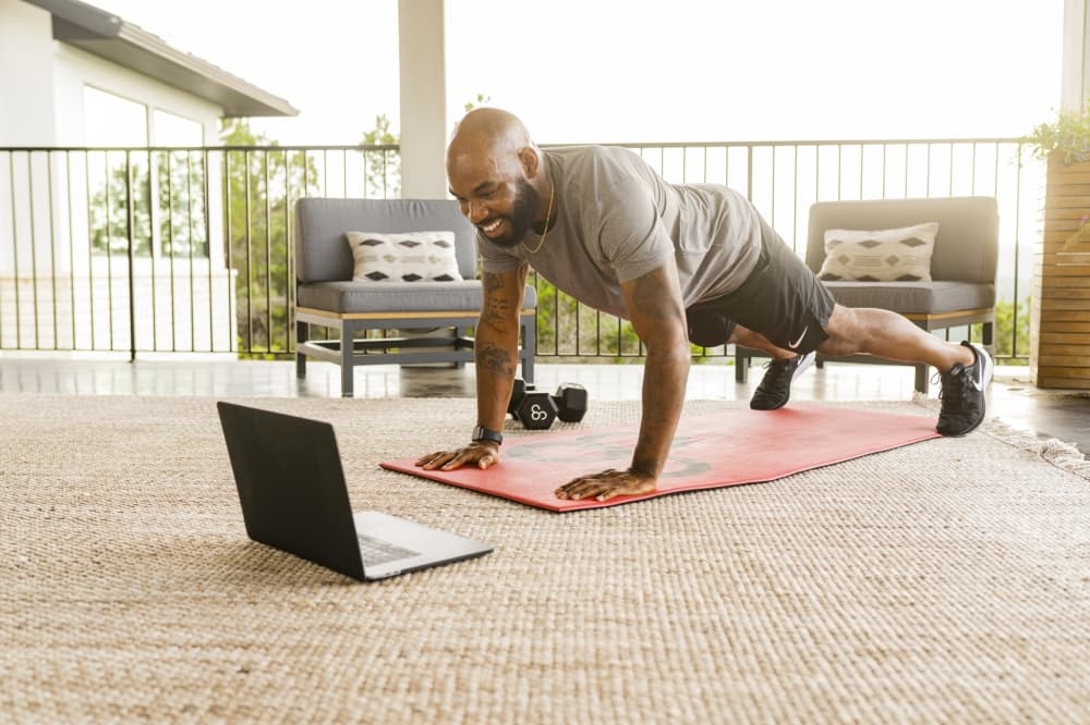 man working out at home