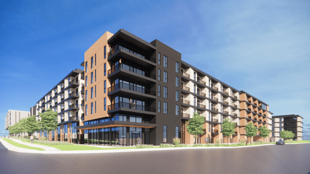 Cumby's plans for 3115 Manor Road center around 450 to 500 apartments across two five-story buildings. (Courtesy Cumby Group)