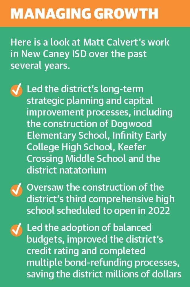 Here is a look at Matt Calvert’s work in New Caney ISD over the past several years. (Ronald Winters/Community Impact Newspaper) 