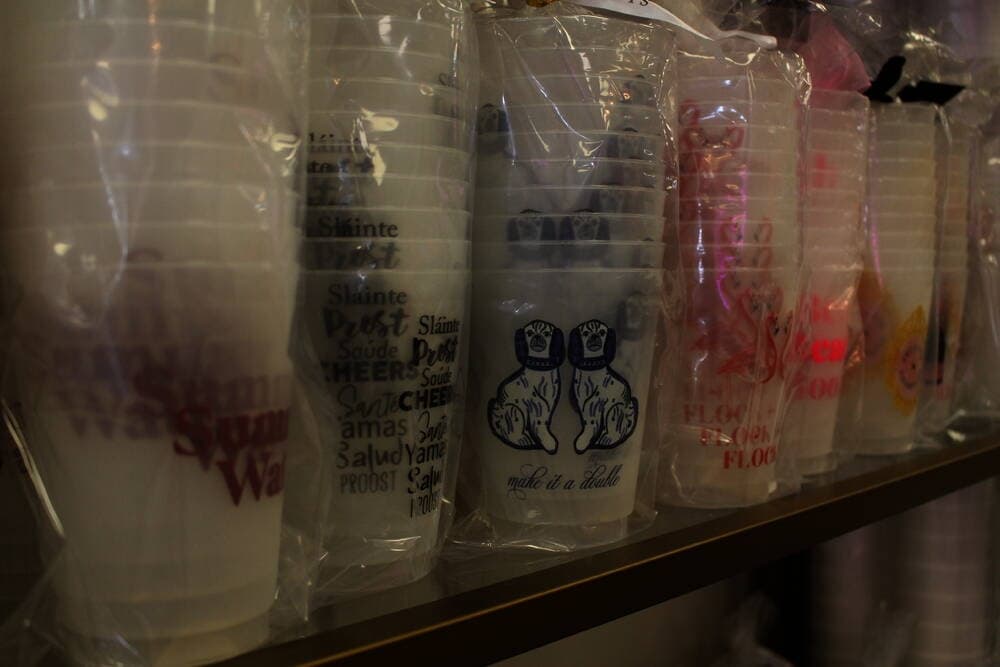 The company sells in-house-designed reusable frosted cups. (Chandler France/Community Impact Newspaper)