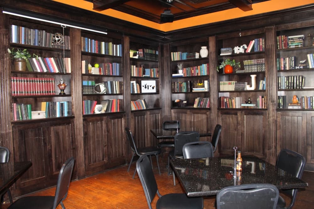 The Frisco location of Jakes Burgers and Beer has a library for special events. (Miranda Jaimes/Community Impact Newspaper)