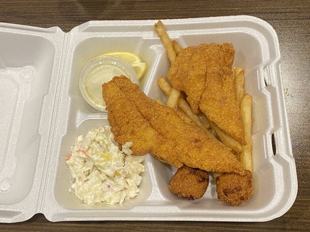 The small catfish dinner, $10.99. (Brooke Sjoberg/Community Impact Newspaper)