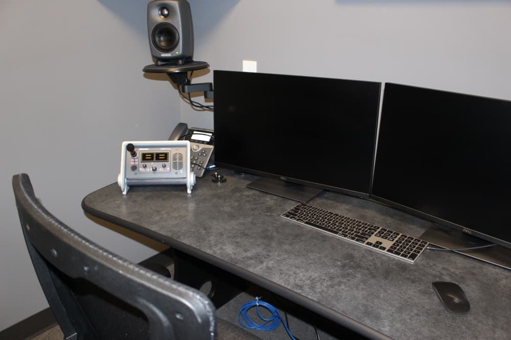Students in Collin College's video production courses may use this room to edit. (Brooklynn Cooper/Community Impact Newspaper)