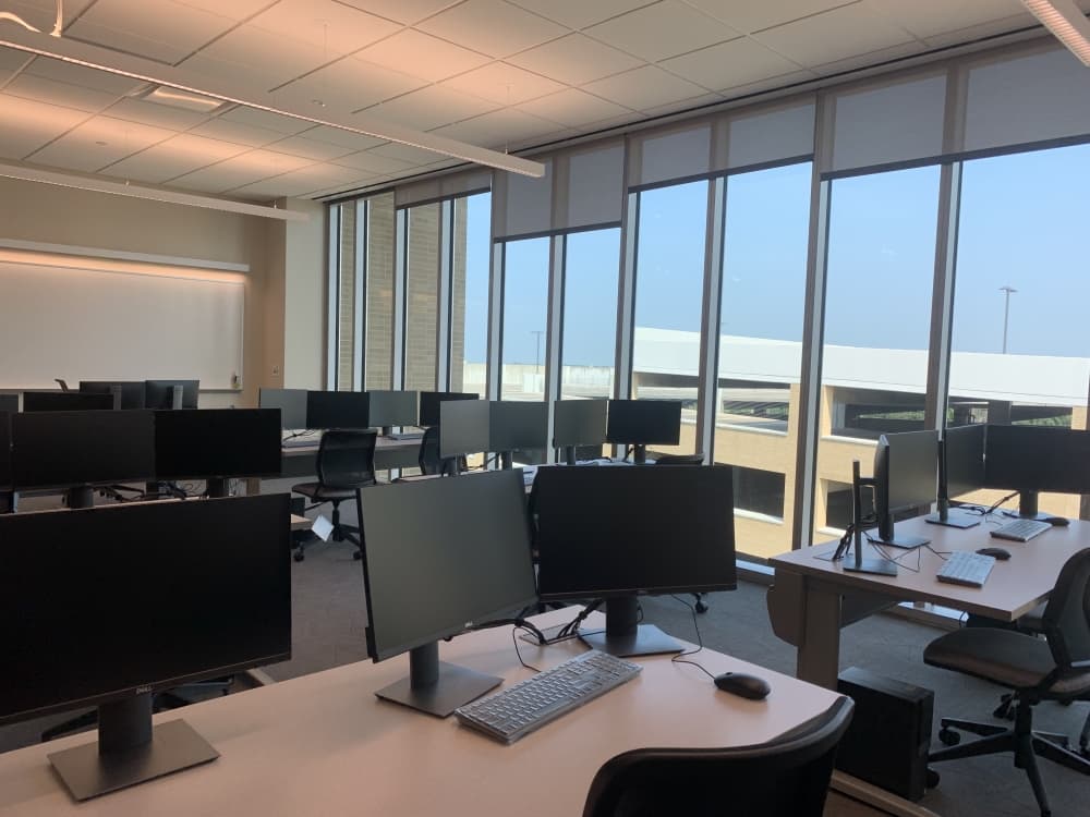 Labs and classrooms in Collin College's IT Center feature large windows to increase natural lighting. (Brooklynn Cooper/Community Impact Newspaper)