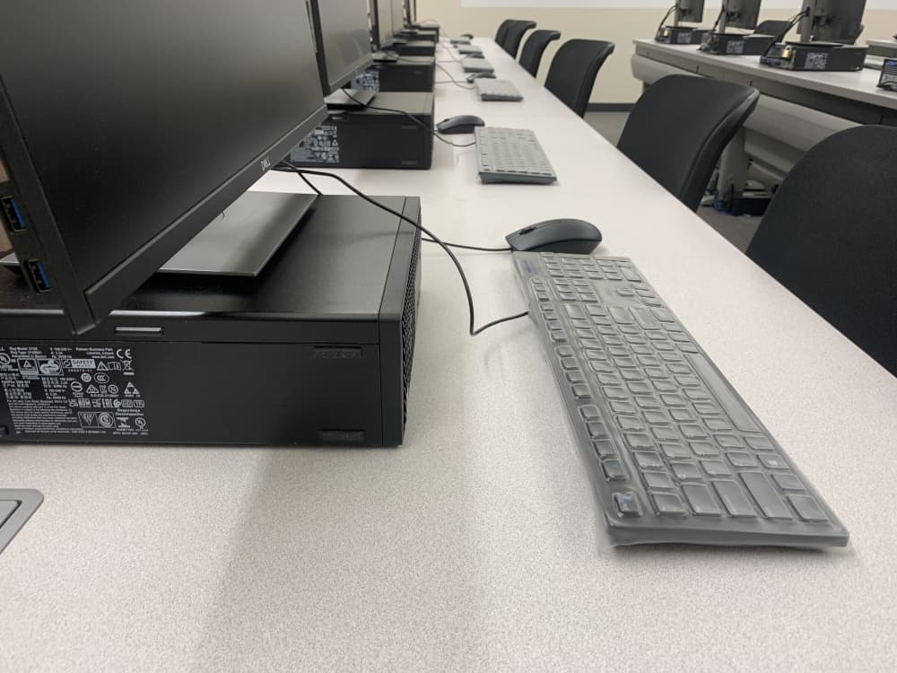 Keyboard covers allow cleaning staff to sanitize each device without damaging the hardware. (Brooklynn Cooper/Community Impact Newspaper)